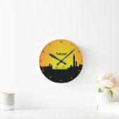 台北の都市景観夜シルエットの柱時計 ラウンド壁時計 (ホーム)