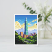 台北台湾ヴィンテージ旅行イラストレーション ポストカード (スタンド正面)