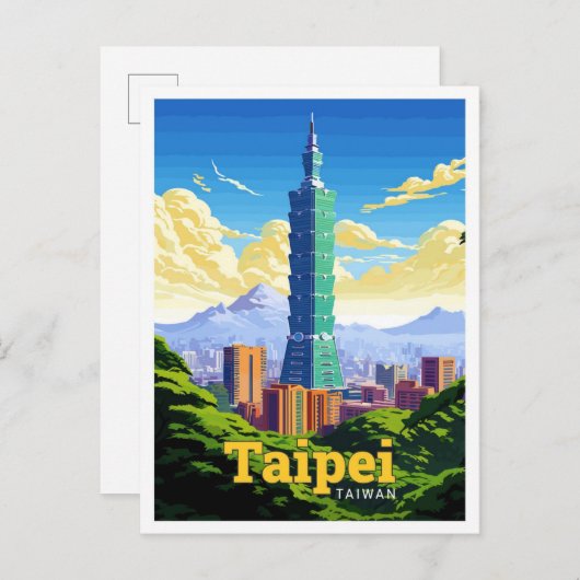 台北台湾旅行アートヴィンテージイラストレーション ポストカード (正面/裏面)