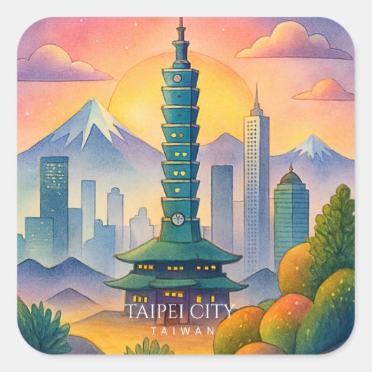 台北市台湾ウォーターカラーのスカイライン スクエアシール (正面)