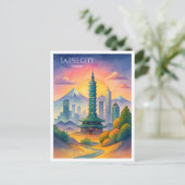 台北市台湾スカイライン水彩画 シーズンポストカード (スタンド正面)