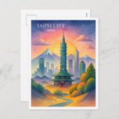 台北市台湾スカイライン水彩画 シーズンポストカード (正面/裏面)