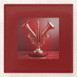 台座に置かれる奇妙なホーン楽器 ガラスコースター