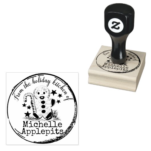 台所からのジンジャーブレッドマンのクリスマスの食糧の ラバースタンプ (押印)