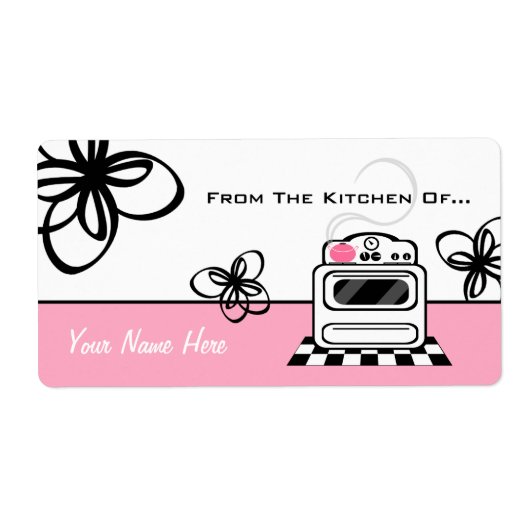 台所からのレトロのストーブのピンクの台所の… ラベル (正面)
