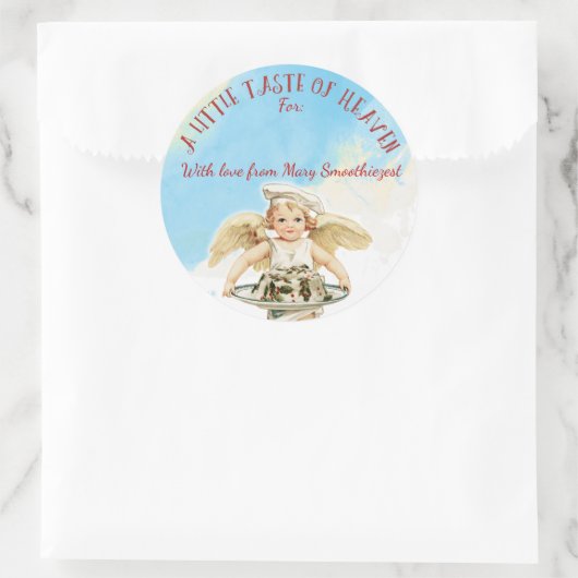 台所からの天使のシェフのクリスマスのケーキの ラウンドシール (バッグ)