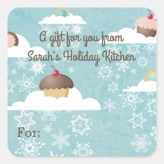 台所からクッキーのカップケーキの雪の雲 スクエアシール (正面)