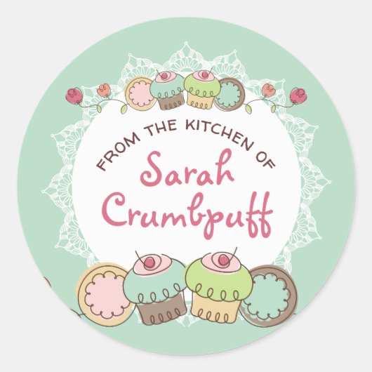 台所からクッキーのカップケーキをドードル ラウンドシール (正面)