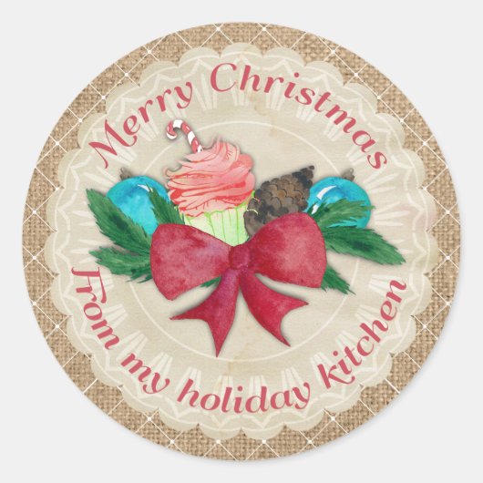台所からクリスマスのカップケーキの蝶ピネコン ラウンドシール (正面)