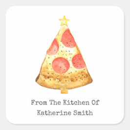 台所からクリスマスツリーペパローニピザ スクエアシール