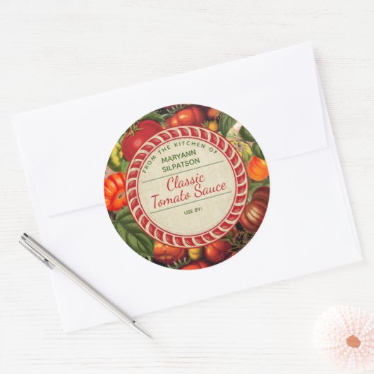 台所からパーソナライズされたトマトを缶詰にする ラウンドシール (封筒)