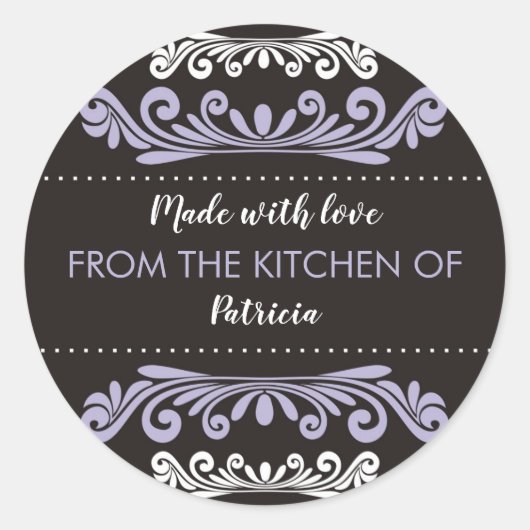 台所から愛で作られたラベンダーブラック ラウンドシール (正面)