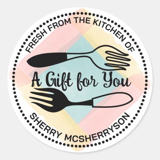 台所から水の色をフォークすパーソナライズされたる ラウンドシール (正面)