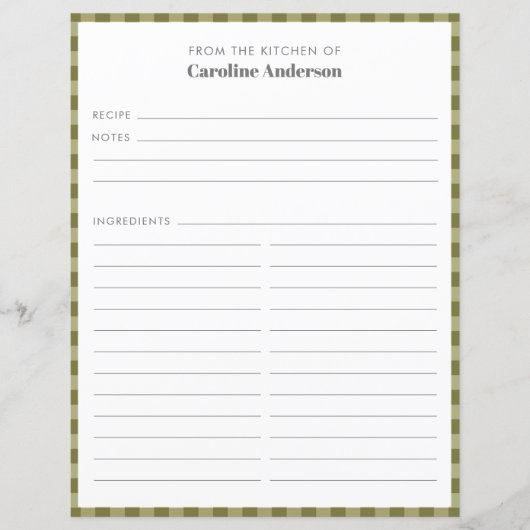 台所から |オリーブグリーンプレイドレシピインサート (正面)