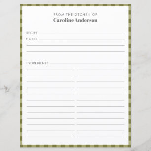 台所から  オリーブグリーンプレイドレシピインサート