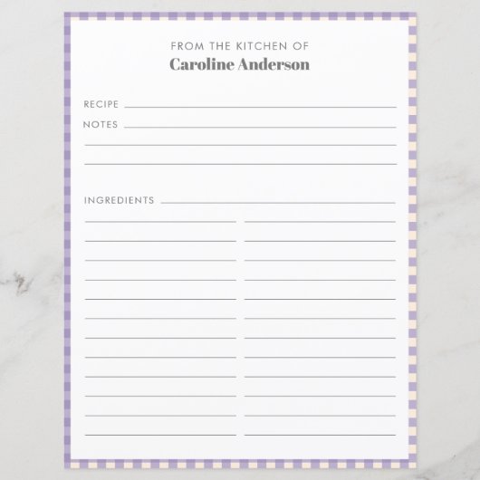 台所から |薄紫プレイドレシピページ (正面)