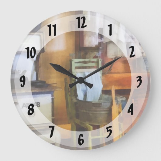 台所での洗濯物干し ラージ壁時計 (正面)