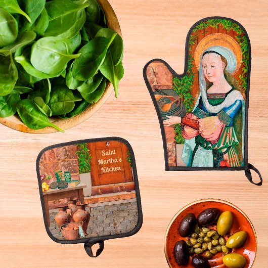 台所のベタニーの聖マルタ 鍋つかみ&鍋敷きセット