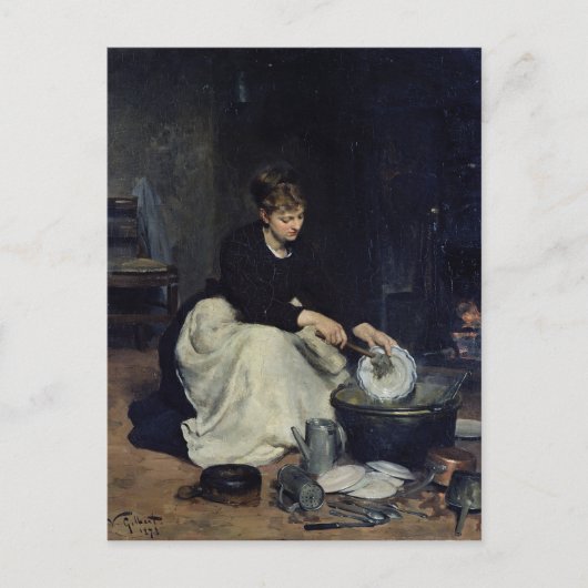 台所のメイドの洗い上げ ポストカード (正面)