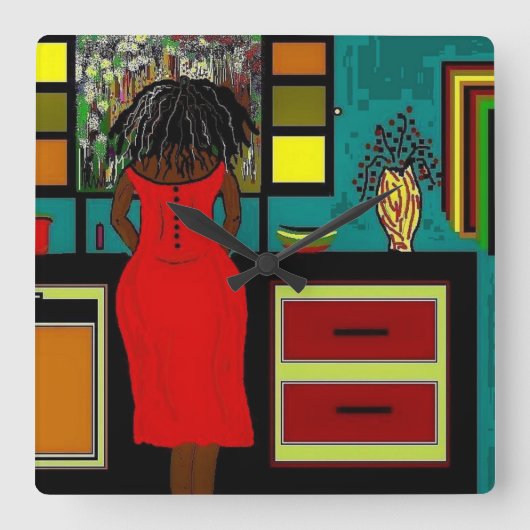 「台所の女性」の時計 スクエア壁時計 (正面)