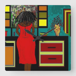 「台所の女性」の時計 スクエア壁時計