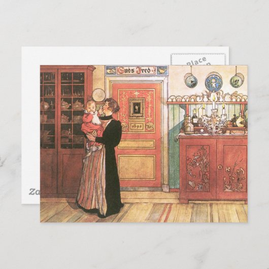 台所の母そしてベビー ポストカード (正面/裏面)