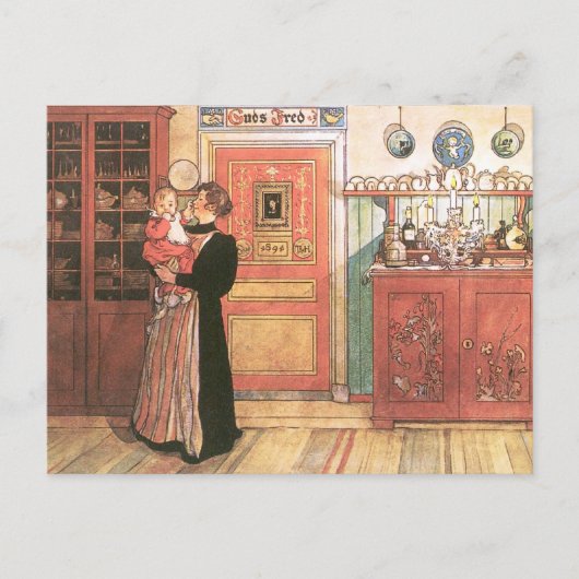 台所の母そしてベビー ポストカード (正面)