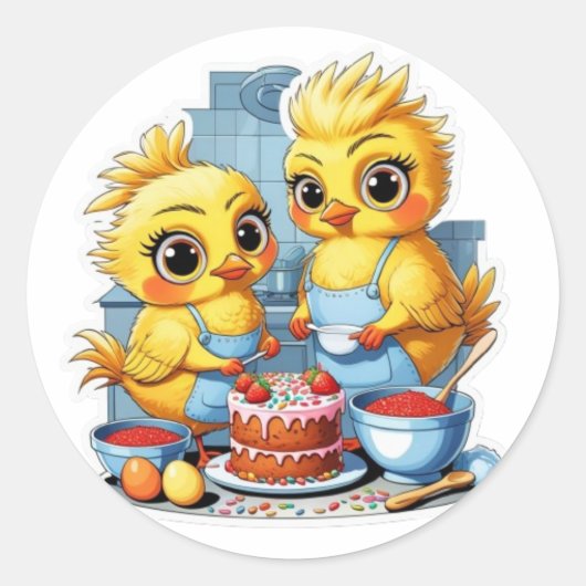 台所の母と娘 ラウンドシール (正面)