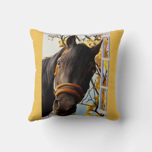 台所の窓から見ている奇妙な馬 クッション (裏面)