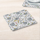 台所はパターンに用具を使います スクエアペーパーコースター (アングル)