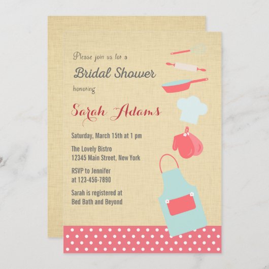 台所はブライダルシャワーの招待状に用具を使います 招待状 (正面/裏面)