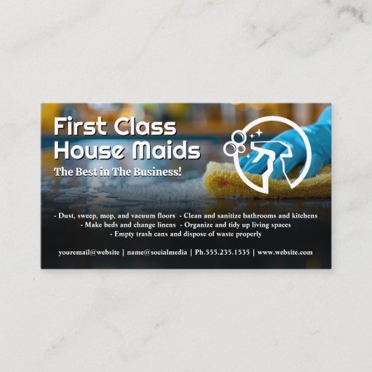 台所を掃除するメイド 名刺 (正面)