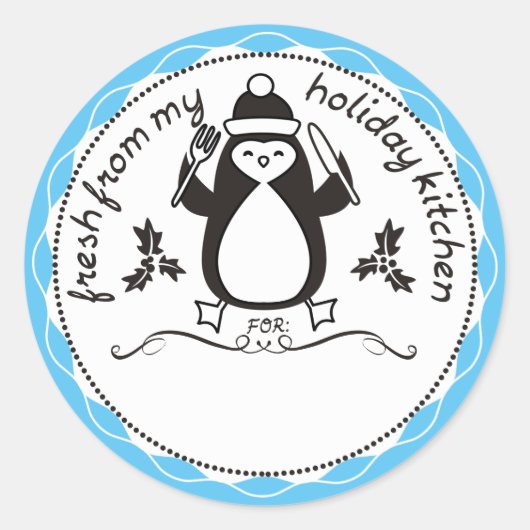 台所カスタムからペンギンの色のフォーク ラウンドシール (正面)