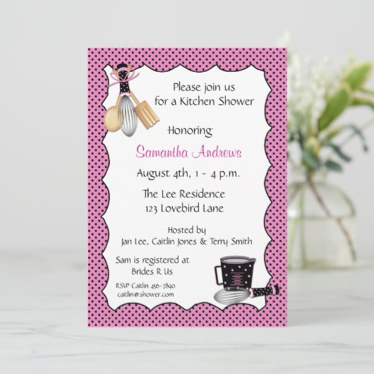 台所シャワーのピンクの招待状 招待状 (スタンド正面)