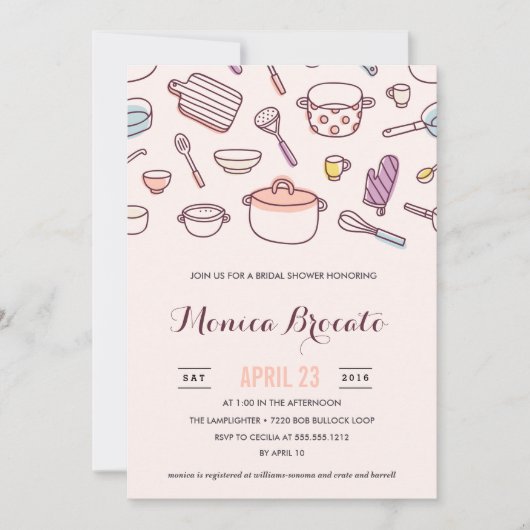 台所シャワーのブライダルシャワーの招待 招待状 (正面)