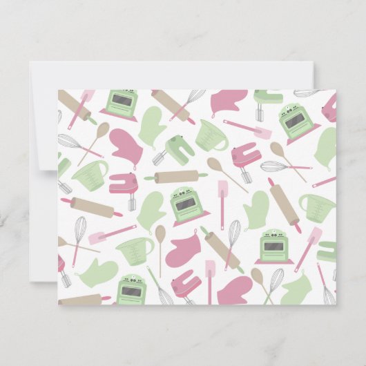 台所シャワーの招待状-ピンク及び緑 招待状 (裏面)