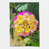台所タオルのピンクおよび黄色い花の植物 キッチンタオル (縦)