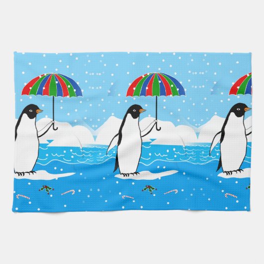 台所タオルの雪のペンギン キッチンタオル (横)