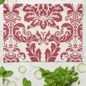 台所タオルの…赤と白のダマスク織 キッチンタオル (折り畳み)