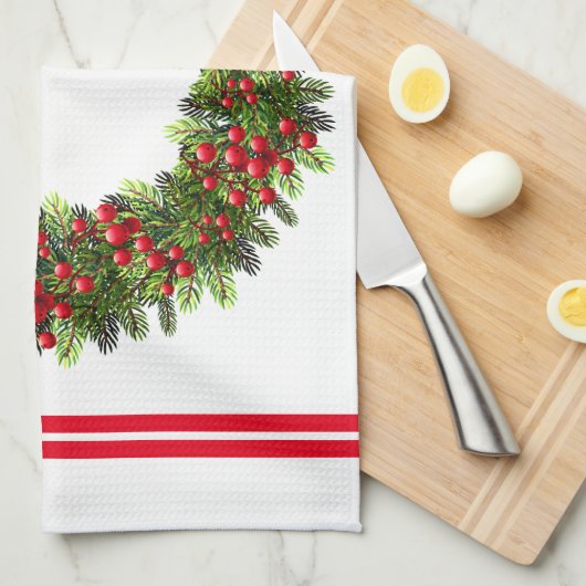 台所タオルクリスマスの果実のリース キッチンタオル (四つ折り)