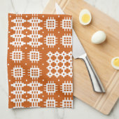 台所タオル: ウェールズのタペストリーのデザイン、赤レンガ色 キッチンタオル (四つ折り)