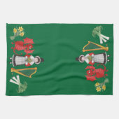 台所タオル: ウェールズのラッパスイセン、ドラゴンのニラネギのハープ キッチンタオル (横)