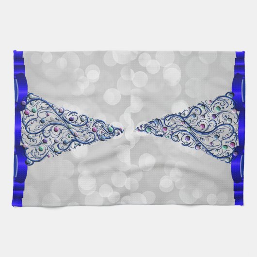 台所タオル-コバルトは木渦巻きます キッチンタオル (横)