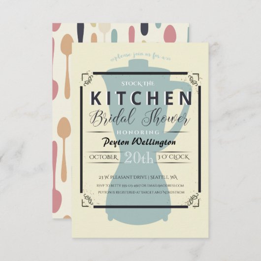 台所ブライダルシャワーの招待状に貯蔵して下さい 招待状 (正面/裏面)
