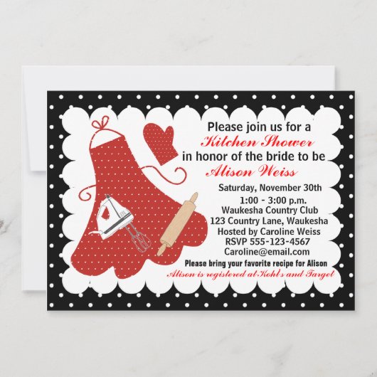 台所ブライダルシャワーの招待状 招待状 (正面)