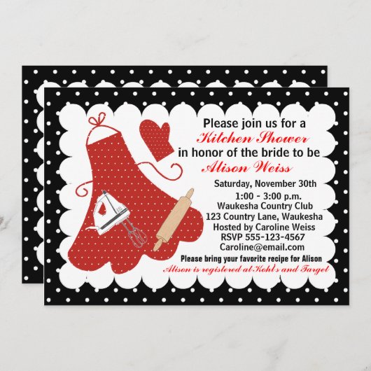 台所ブライダルシャワーの招待状 招待状 (正面/裏面)