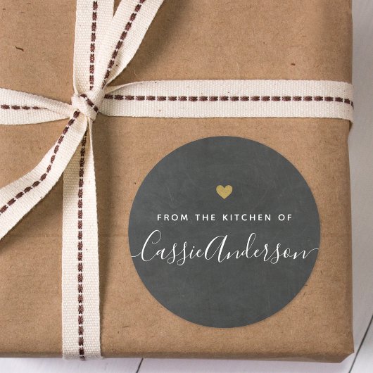 台所モダンから金ゴールドハートの黒板 ラウンドシール