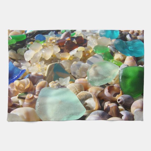 台所手タオルのカスタムで青いSeaglassの貝 キッチンタオル (横)