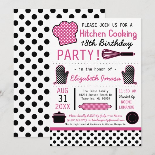 台所料理の誕生会 招待状 (正面/裏面)