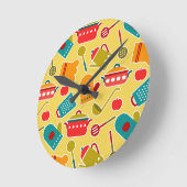 台所用カラフル器具の柄 ラウンド壁時計 (傾斜)